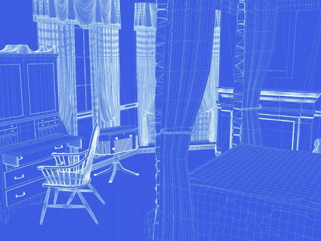 A wireframe view of the Bedroom of Susan Livingston Kean Niemcewicz at historic Liberty Hall Museum