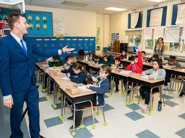 Union County Teacher of The Year Brian Lowe teaches middle school students in Clark, NJ