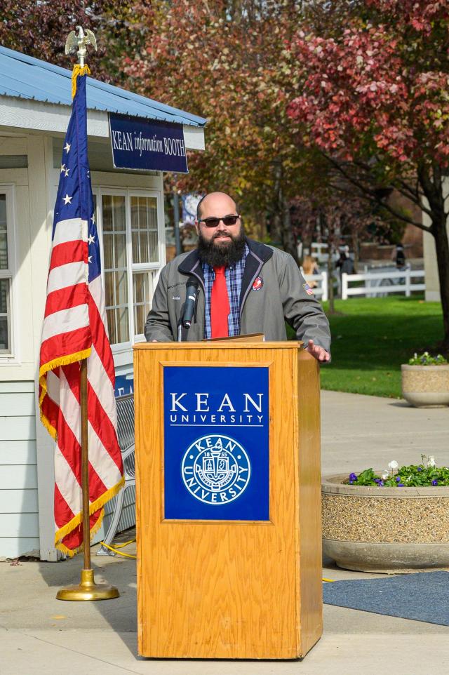 Vito Zajda speaks at Kean's Veteran's Day ceremony